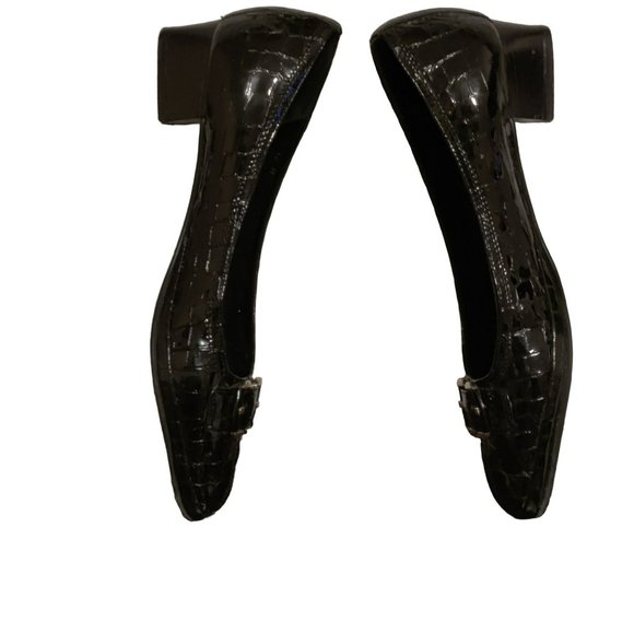 Amalfi by Rangoni Moira 12M Italian Leather Black Croc Embossed Chunky Heels - Picture 5 of 10